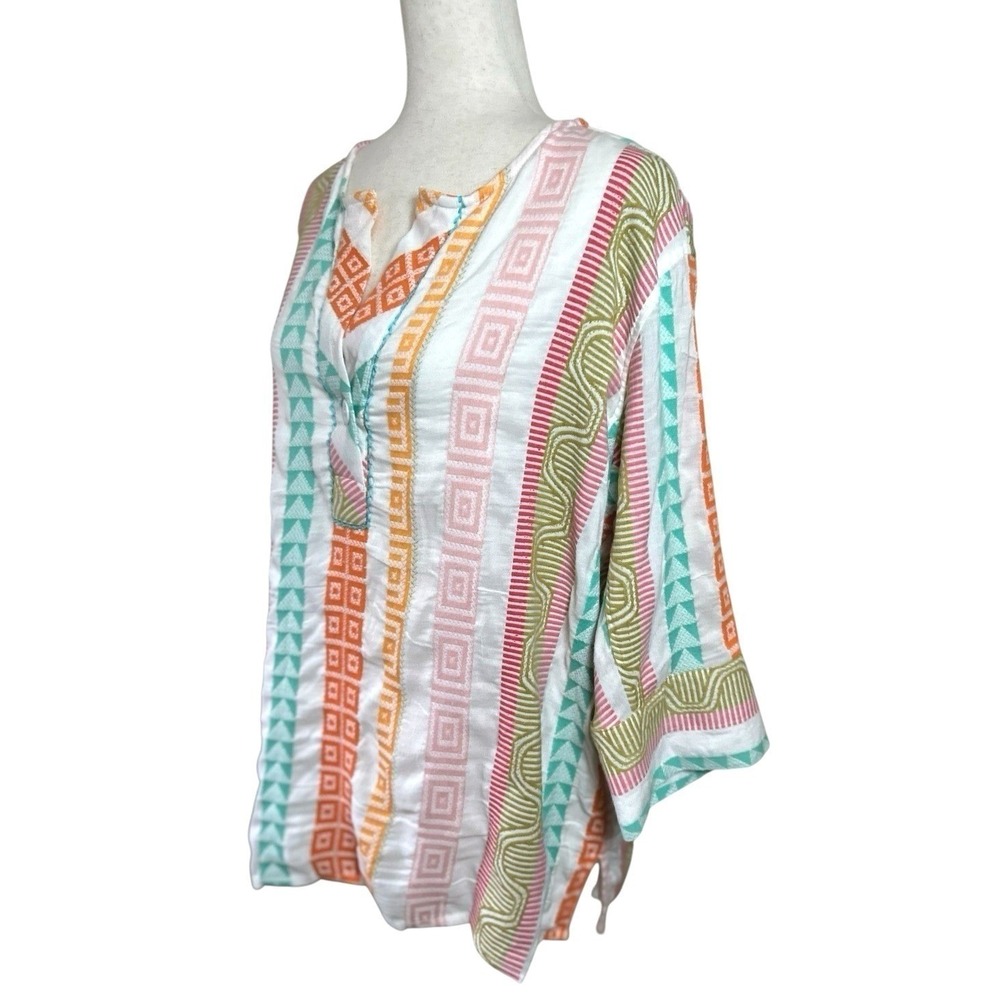 Tru Luxe Jeans Boho Tunic Striped Top Size XL 3/4 Sleeve Blouse Hippie Beach